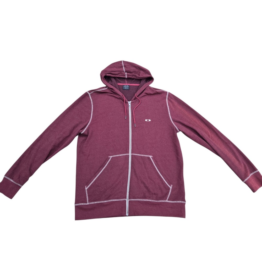 Oakley‎ Mens Full Zip Hoodie Maroon Sweatshirt Size XL Logo. Flaws. Read